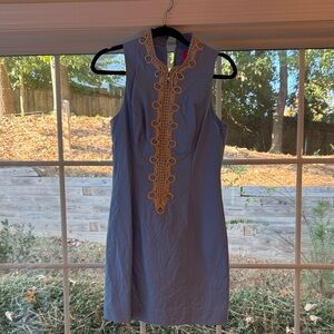 Lilly Pulitzer Alexa Blue Dress with Gold Detailing
